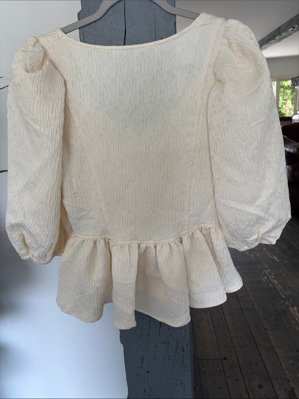 Cream Peplum Tie-Front Blouse with Button Detail BY FREE PEOPLE - Picture 5 of 7